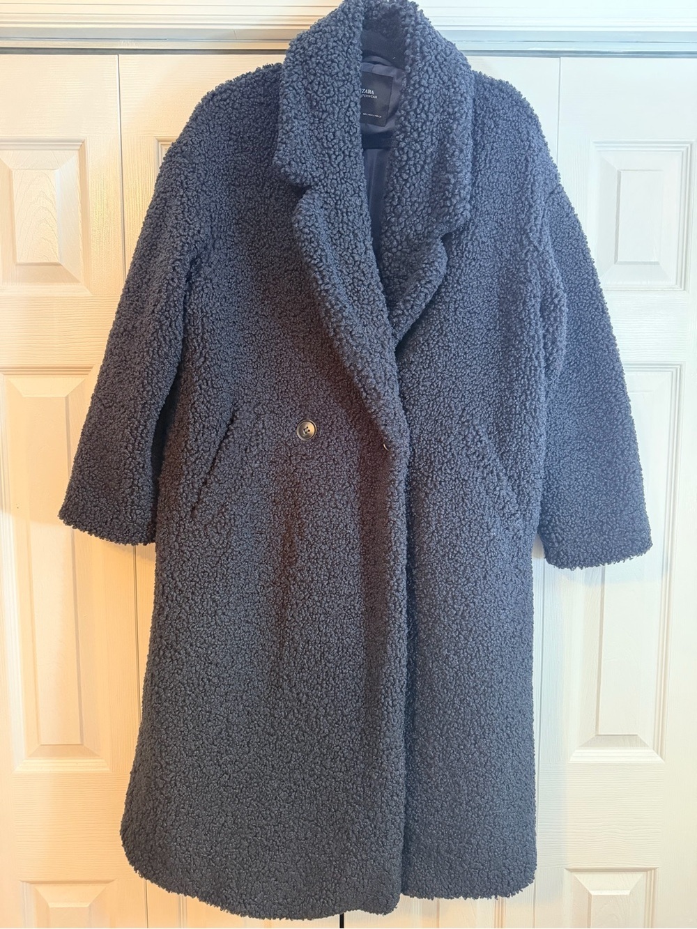 Zara Navy Blue Teddy Coat - Size L